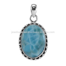 Unique Larimar Gemstone con 925 Sterling Silver Bezel Conjunto de joyería colgante simple